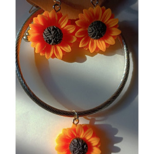 Sunflower Bangle Bracelet/Earrings Set 