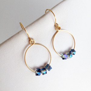Gold hoops, hoop earrings, blue and gold earrings, beaded hoops, silver hoops, jewelry, earrings, small hoop earrings, gifts for her