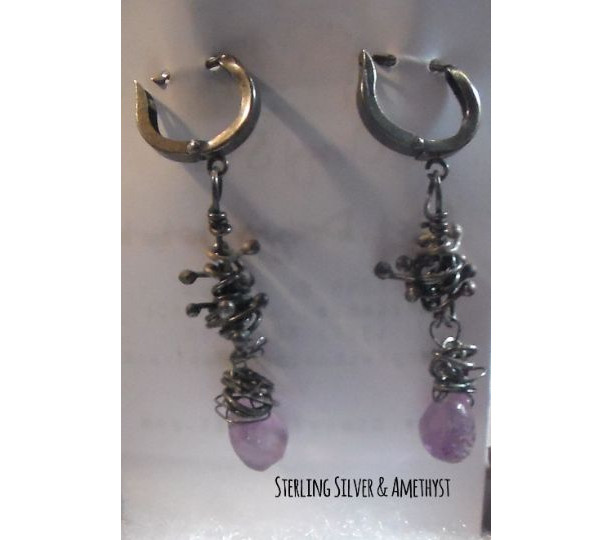 Amethyst and Sterling Silver Leverback earrings