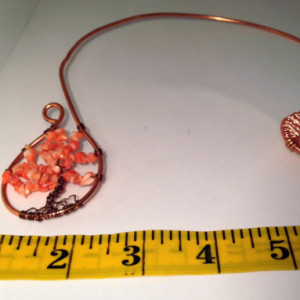 Wire wrapped jewelry, wire wrapped copper torc, handmade jewelry, wire torc,  tree of life,coral beads