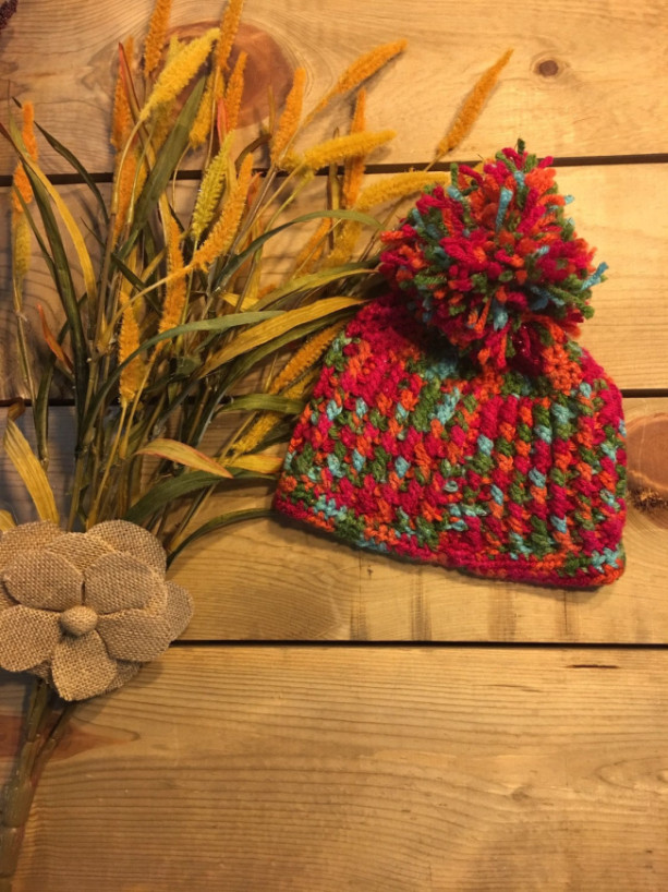 Handmade crochet multicolored beanie with Pom Pom