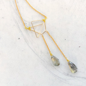 Geometric Necklace with Labradorite Drops - Gold Geometric Necklace - Triangle Necklace - Labradorite Necklace - Gemstone Necklace - Crystal
