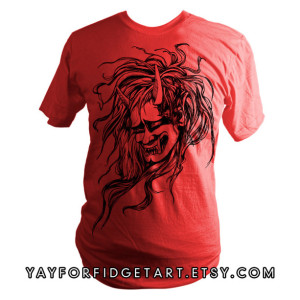 Red Japanese Oni Head Screen Printed T-Shirt, Demon, Spirit, Folklore, Unisex, Men, Women, Made in USA, Limited Stock, Made in USA