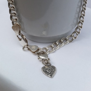 Sterling Silver Double Link Chain Charm Bracelet with Tiny Artisan Heart