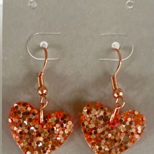 Hand Crafted Sparkly Rose Gold Heart Earrings