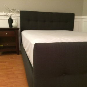 Low profile upholstered headboard and bed frame 
