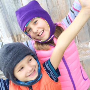 Kids Fleece Winter Hat with Chin Strap - Reversible Unisex Fleece Hat