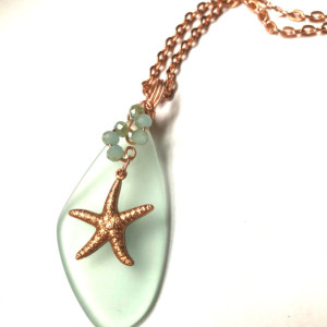 Cultured Seaglass and Copper Sea Star Pendant Necklace