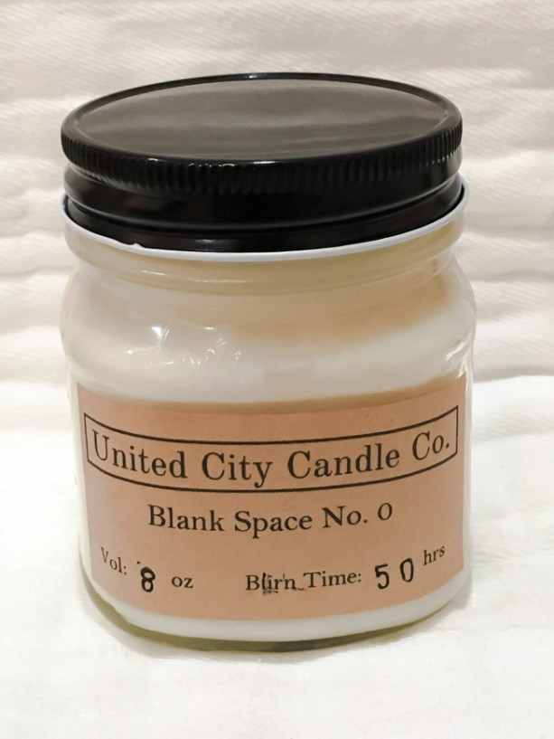 Blank Space No. 0 -- Unscented. "Let there be Light." 100% soy candle. United City Candle Co. Made in USA