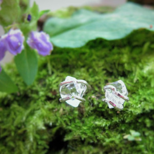 Minimal Herkimer Diamond Stud Earrings, Boho Raw Rough Stone Earrings, April Birthstone, Sterling Silver