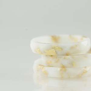 Resin Ring - White Eco Resin Faceted Ring with Gold Flakes
