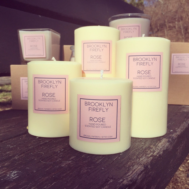 Rose Candles. FREE SHIPPING. Scented Soy. Set of 4 Pillars. 