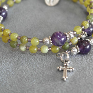 Green Nephrite and Amethyst Rosary Bracelet