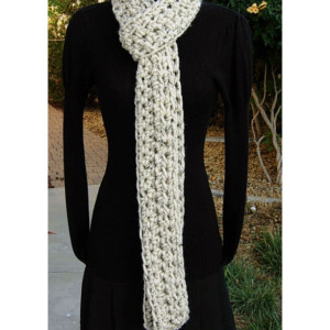 Extra Long INFINITY SCARF, Oatmeal Beige Light Brown Tweed, Narrow Skinny Winter Loop Thick Soft Crochet Knit Wool Blend..Ready to Ship in 3 Days