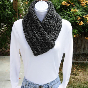 INFINITY LOOP SCARF Black Dark Gray Grey Charcoal Extra Soft Winter Neck Warmer, Endless Eternity Ring Circle Cowl..Ready to Ship in 3 Days