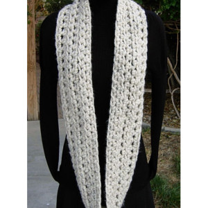 INFINITY SCARF Cowl Loop, Off White Wheat with Black, Bulky Soft Wool Blend Crochet Knit Winter Endless Circle Wrap..Ready to Ship in 3 Days