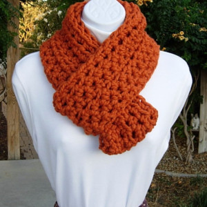INFINITY SCARF Cowl Loop, Pumpkin Solid Orange, Bulky Soft Wool Blend, Crochet Knit Winter Circle Wrap, Neck Warmer..Ready to Ship in 3 Days