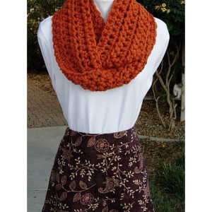 INFINITY SCARF Cowl Loop, Pumpkin Solid Orange, Bulky Soft Wool Blend, Crochet Knit Winter Circle Wrap, Neck Warmer..Ready to Ship in 3 Days