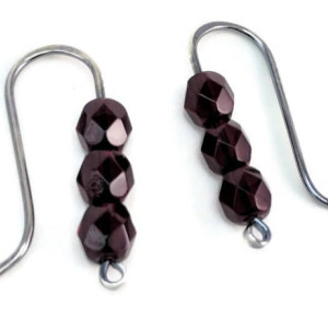 Sterling Silver-filled stacked faceted garnet-red Czech Glass earrings