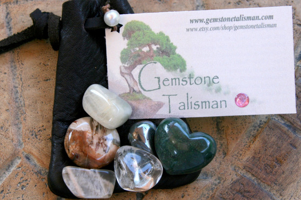 Gardeners Gemstone Talisman - gemstones in a leather pouch
