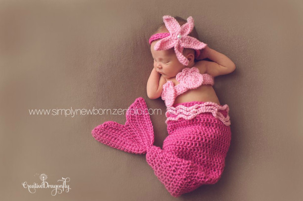 Pink Newborn Baby Mermaid Tail Photo Prop Costume