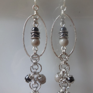 Sexy Black and Grey Cluster Earrings - Dark and Smoky