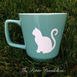Turquoise Stoneware Cat Mug