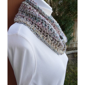 COWL SCARF Infinity Loop, White Purple Teal Rose Blue Multicolor, Soft Crochet Knit Light Winter Wrap, Neck Warmer..Ready to Ship In 3 Days