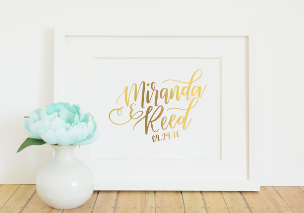 REAL Gold Foil Art / Custom Wedding Engagement Anniversary Gift for Engaged Couples / Wall Art Decor Under 50