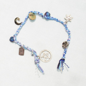 Blue Witches Ladder Pentagram with Abalone Shell and Druzy Gemstones