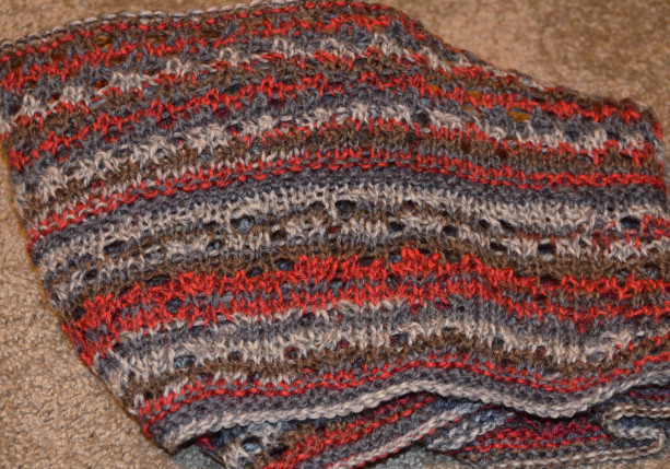 Knitted Lace Cowl - Red/Cream/Brown