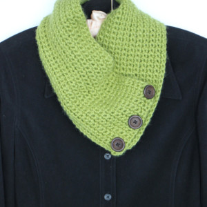 Womens Green Cowl Warm and Chunky with Button Embellishments