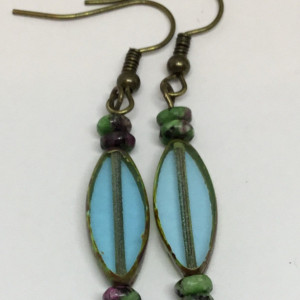 Blue drop earrings, Czech glass earrings, Dusty blue earrings, blue green earrings, Dangle earrings, everyday earrings