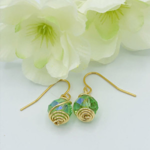 Green Crystal and Gold Wrapped Earrings 