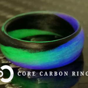 Men's or Women's Carbon Fiber Green/Purple/Black Marbled Glow Ring - Handcrafted - Black, Green and Purple Glowing Band - Custom Band widths