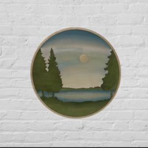 Round Lake Wood Wall Art | Boho Lake and Tree Landscape Wooden Wall Hanging | Minimalistic Living Room Decor