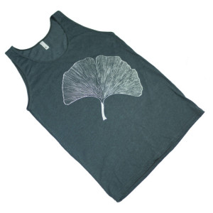 Black Aqua Japanese Ginkgo Leaf Screen Printed Tank Top, Unisex, Poly Cotton, Teal, Botanical, Made in USA, Gifts for Him or Her - XL