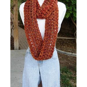 Women's Infinity Scarf, Loop Cowl, Rust, Brown, Gold, Burnt Orange Extra Soft Warm Bulky Thick Winter Crochet Knit Circle, Ready to Ship in 3 Days