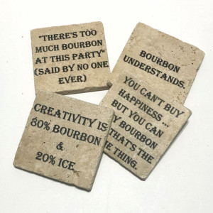 Bourbon Coasters Natural Stone Coasters Set of 4 Different Quotes with Full Cork Bottom