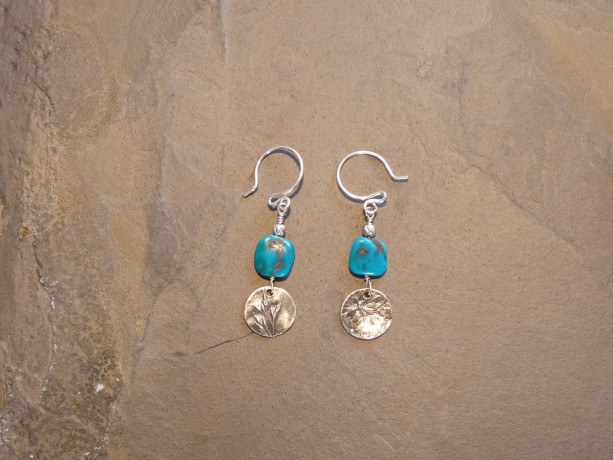 Turquoise and Precious Metal Clay Earrings