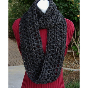 INFINITY SCARF Loop Cowl, Dark Charcoal Grey Gray Black. Soft Wool Blend Lightweight Winter Circle, Neck Warmer..Ready to Ship in 3 Days