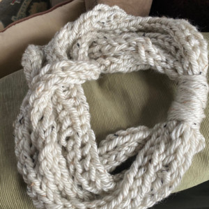 Finger Knit scarf, handmade, scarf, scarf necklace, finger knitting