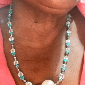 Pearl Sky Blue Crystal Necklace, Bracelet & Ring Set