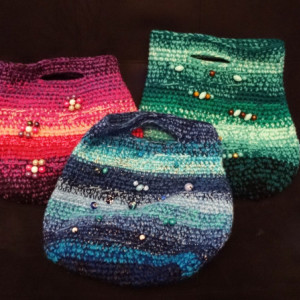 handmade, crochet, yarn bags 