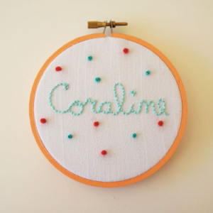 Personalized Baby's Name Embroidery Hoop Art, Peach and Turquoise Nursery Art, Custom Baby Name Gift, Baby Shower Gift, Gifts for Baby