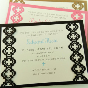 Hand-cut Layered Invitation in "cross" Style-Pack of 10-Perfect for Showers, Weddings, Sweet 16, Birthday, etc. Several Colors Available