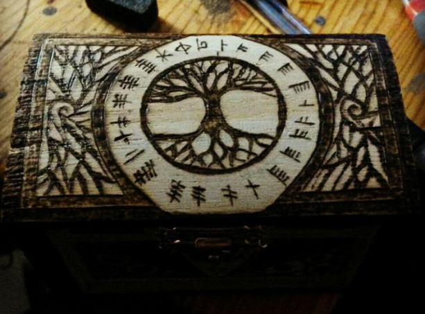 Tree of Life Ring with Celtic Ogham Runes Jewelry Stash Box