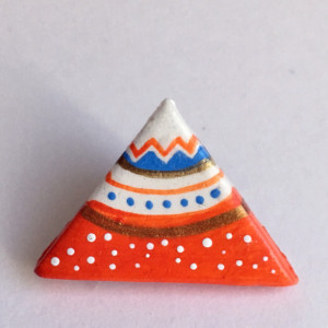 Handmade Brooch Mountain Orange Pin Clay Jewelry Artisan Accessory Tribal