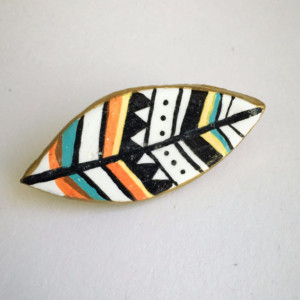Handmade Brooch Feather Pin Clay Artisan Jewelry Accessory Tribal Hippie