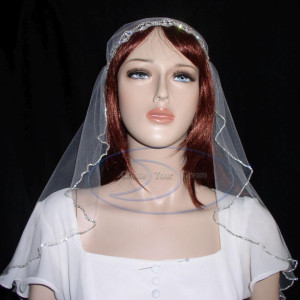 Juliet Cap Veil rhinestone edged veil with rhinestone appliqued faux cap - elbow length